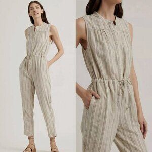 Lucky Brand Women Striped Hayley Button Up Jumpsuit Gray 100% Cotton - Size XS